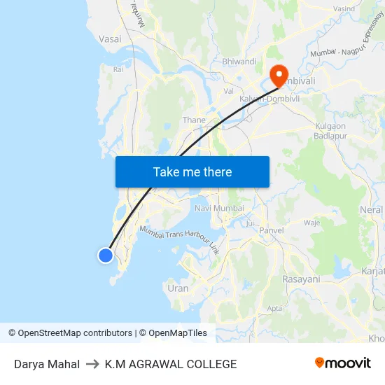 Darya Mahal to K.M AGRAWAL COLLEGE map
