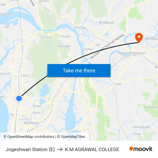 Jogeshwari Station (E) to K.M AGRAWAL COLLEGE map