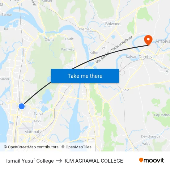 Ismail Yusuf College to K.M AGRAWAL COLLEGE map