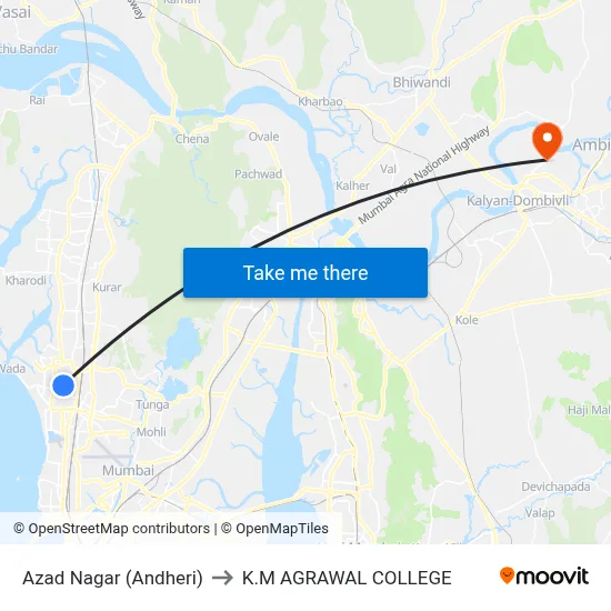 Azad Nagar (Andheri) to K.M AGRAWAL COLLEGE map