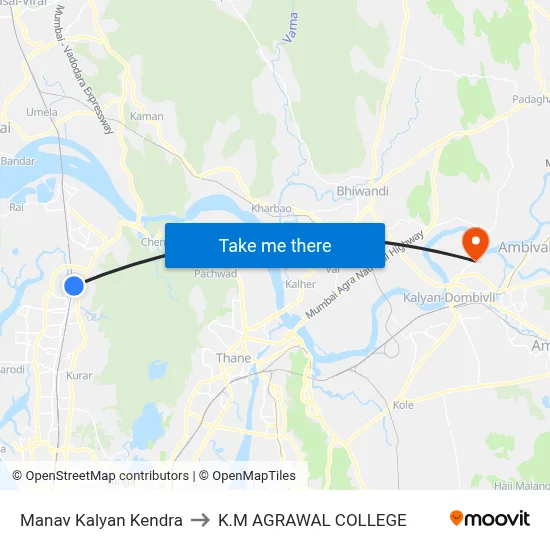 Manav Kalyan Kendra to K.M AGRAWAL COLLEGE map