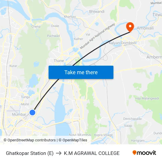 Ghatkopar Station (E) to K.M AGRAWAL COLLEGE map