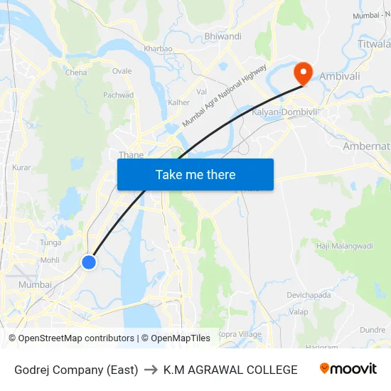 Godrej Company (East) to K.M AGRAWAL COLLEGE map