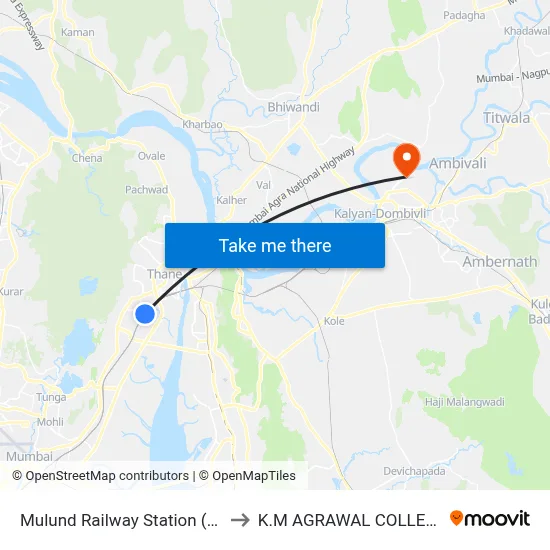 Mulund Railway Station (W) to K.M AGRAWAL COLLEGE map