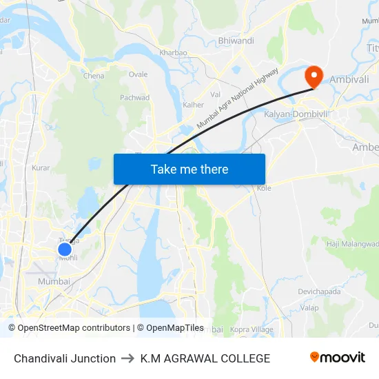 Chandivali Junction to K.M AGRAWAL COLLEGE map