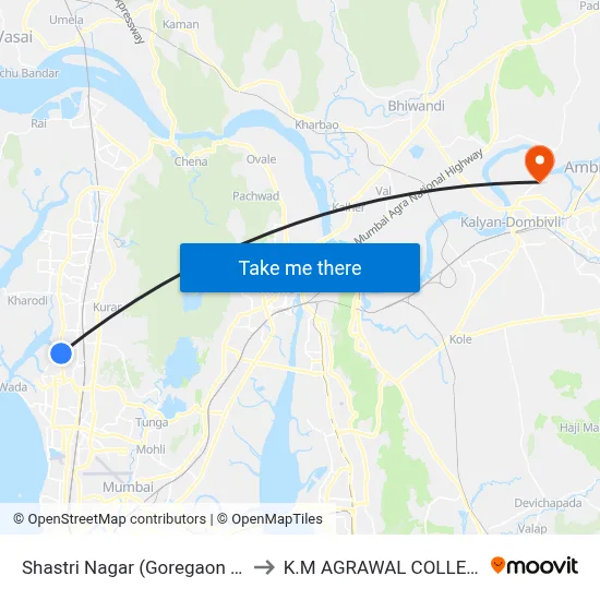 Shastri Nagar (Goregaon W) to K.M AGRAWAL COLLEGE map