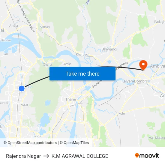Rajendra Nagar to K.M AGRAWAL COLLEGE map