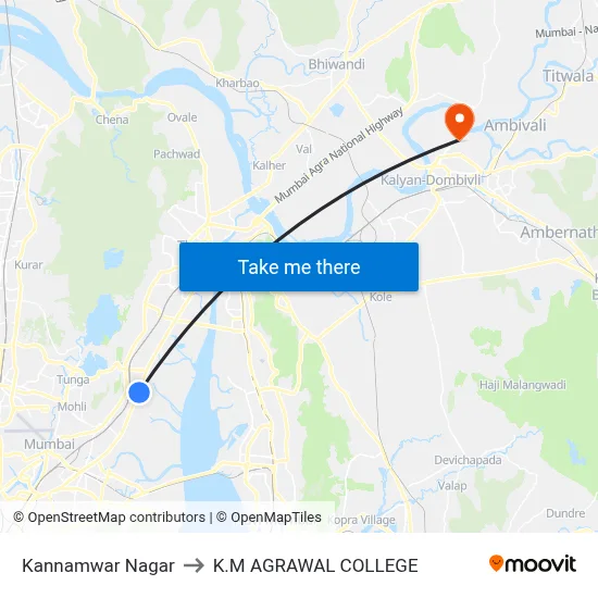 Kannamwar Nagar to K.M AGRAWAL COLLEGE map