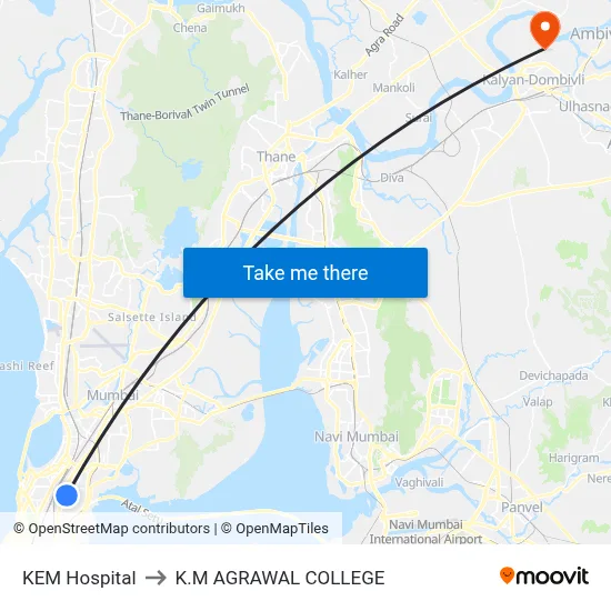 KEM Hospital to K.M AGRAWAL COLLEGE map