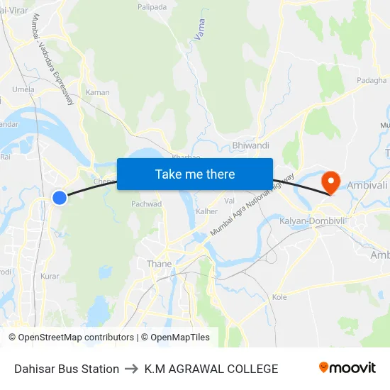Dahisar Bus Station to K.M AGRAWAL COLLEGE map