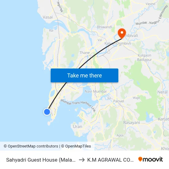 Sahyadri Guest House (Malabar Hill) to K.M AGRAWAL COLLEGE map