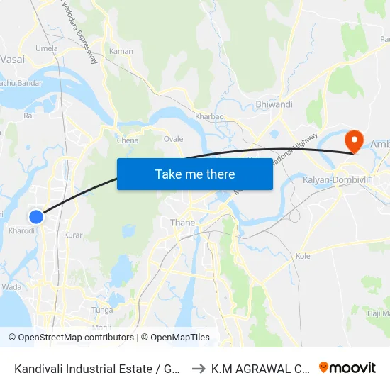 Kandivali Industrial Estate / Ganesh Nagar to K.M AGRAWAL COLLEGE map