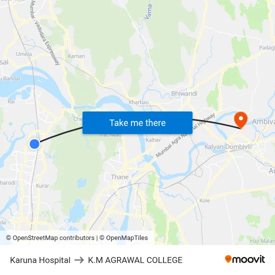 Karuna Hospital to K.M AGRAWAL COLLEGE map