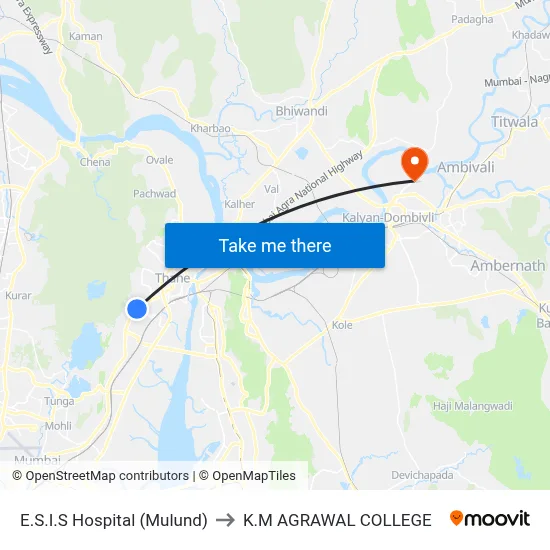 E.S.I.S Hospital (Mulund) to K.M AGRAWAL COLLEGE map