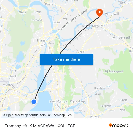 Trombay to K.M AGRAWAL COLLEGE map