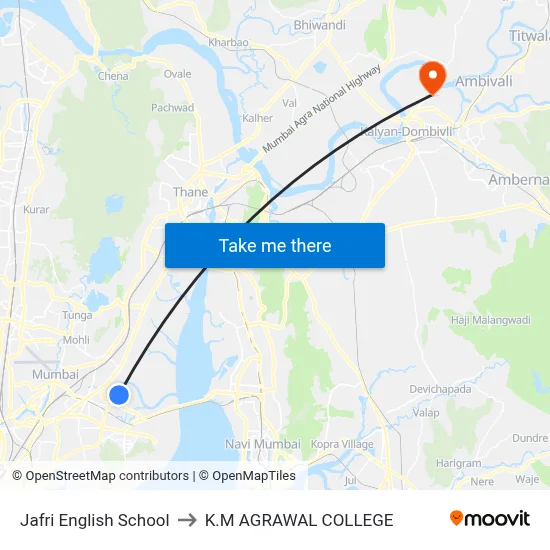 Jafri English School to K.M AGRAWAL COLLEGE map