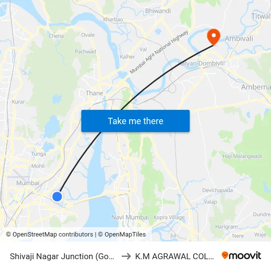 Shivaji Nagar Junction (Govandi) to K.M AGRAWAL COLLEGE map