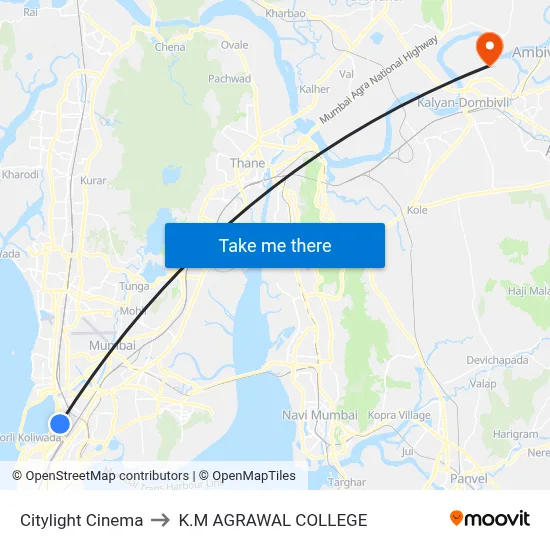 Citylight Cinema to K.M AGRAWAL COLLEGE map