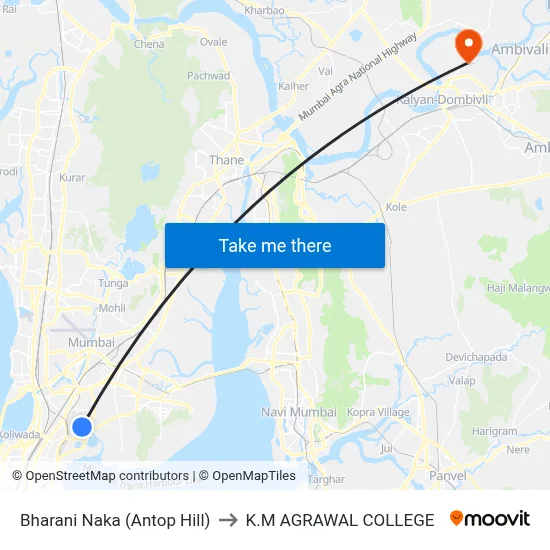 Bharani Naka (Antop Hill) to K.M AGRAWAL COLLEGE map