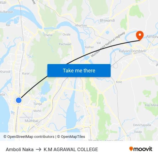 Amboli Naka to K.M AGRAWAL COLLEGE map