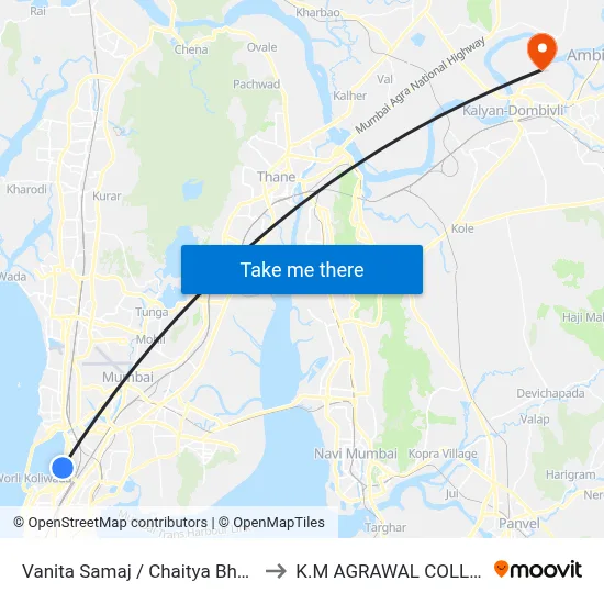 Vanita Samaj / Chaitya Bhoomi to K.M AGRAWAL COLLEGE map