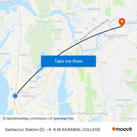 Santacruz Station (E) to K.M AGRAWAL COLLEGE map