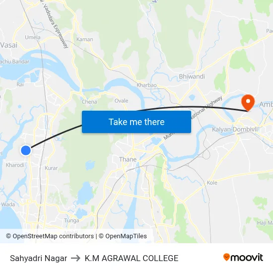 Sahyadri Nagar to K.M AGRAWAL COLLEGE map