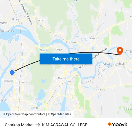 Charkop Market to K.M AGRAWAL COLLEGE map