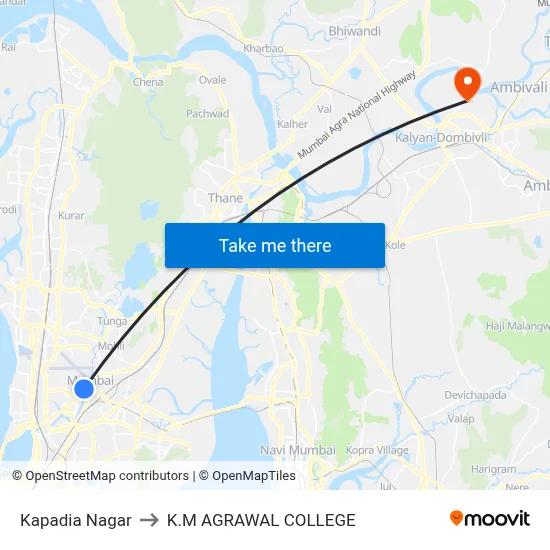 Kapadia Nagar to K.M AGRAWAL COLLEGE map