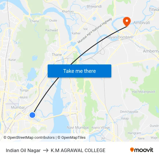 Indian Oil Nagar to K.M AGRAWAL COLLEGE map
