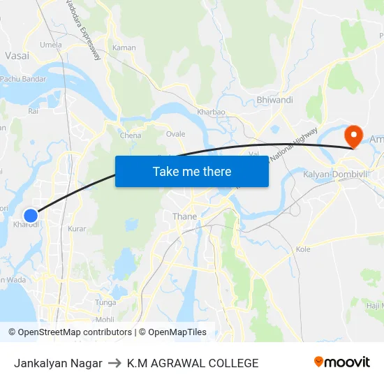 Jankalyan Nagar to K.M AGRAWAL COLLEGE map