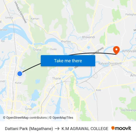 Dattani Park (Magathane) to K.M AGRAWAL COLLEGE map