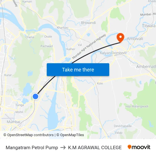 Mangatram Petrol Pump to K.M AGRAWAL COLLEGE map
