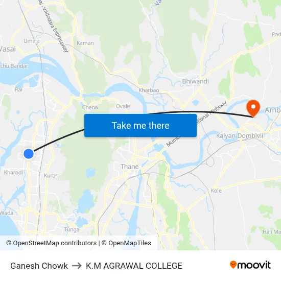 Ganesh Chowk to K.M AGRAWAL COLLEGE map