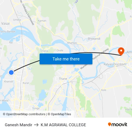 Ganesh Mandir to K.M AGRAWAL COLLEGE map