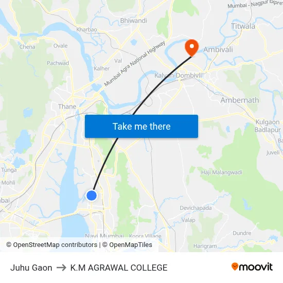Juhu Gaon to K.M AGRAWAL COLLEGE map