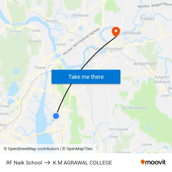 RF Naik School to K.M AGRAWAL COLLEGE map