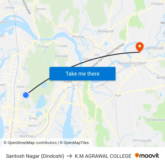 Santosh Nagar (Dindoshi) to K.M AGRAWAL COLLEGE map