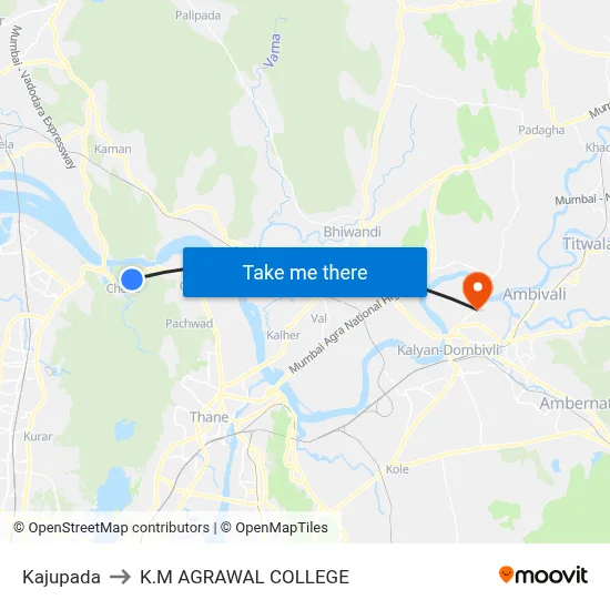 Kajupada to K.M AGRAWAL COLLEGE map