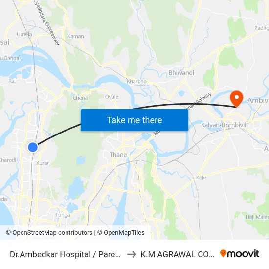 Dr.Ambedkar Hospital / Parekh Nagar to K.M AGRAWAL COLLEGE map