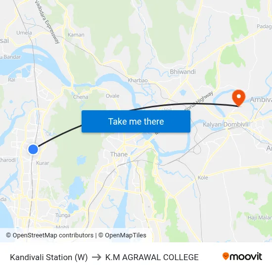 Kandivali Station (W) to K.M AGRAWAL COLLEGE map