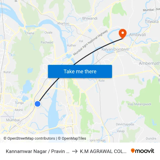 Kannamwar Nagar / Pravin Hotel to K.M AGRAWAL COLLEGE map