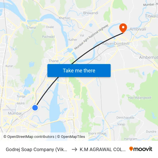 Godrej Soap Company (Vikhroli-E) to K.M AGRAWAL COLLEGE map