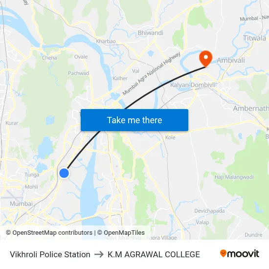 Vikhroli Police Station to K.M AGRAWAL COLLEGE map
