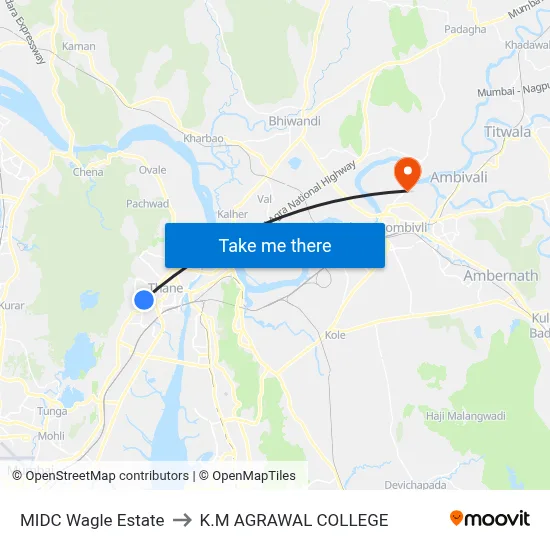 MIDC Wagle Estate to K.M AGRAWAL COLLEGE map