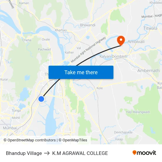 Bhandup Village to K.M AGRAWAL COLLEGE map