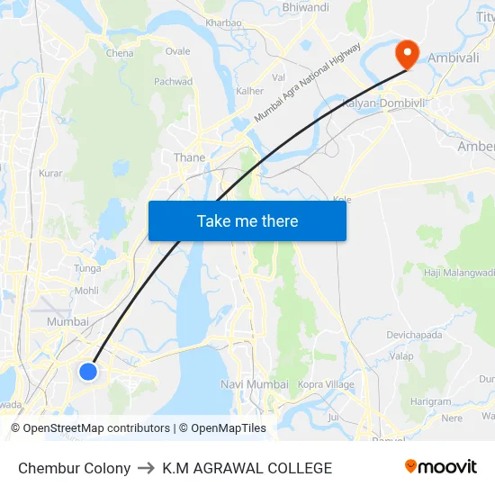 Chembur Colony to K.M AGRAWAL COLLEGE map