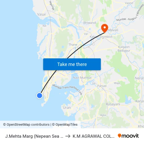 J.Mehta Marg (Nepean Sea Road) to K.M AGRAWAL COLLEGE map