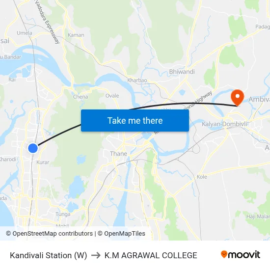 Kandivali Station (W) to K.M AGRAWAL COLLEGE map