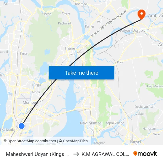 Maheshwari Udyan (Kings Circle) to K.M AGRAWAL COLLEGE map